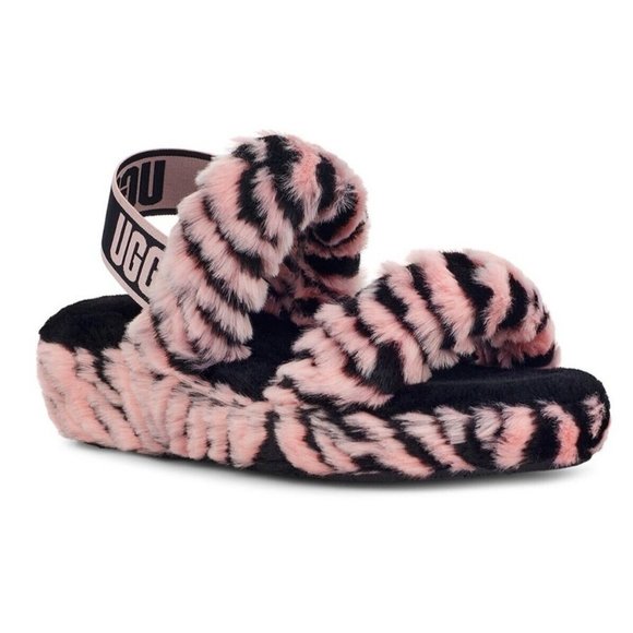 UGG Shoes - UGG Oh Yeah Pink Scallop Tiger Slippers NWT $110 Pink Black Women's Size…